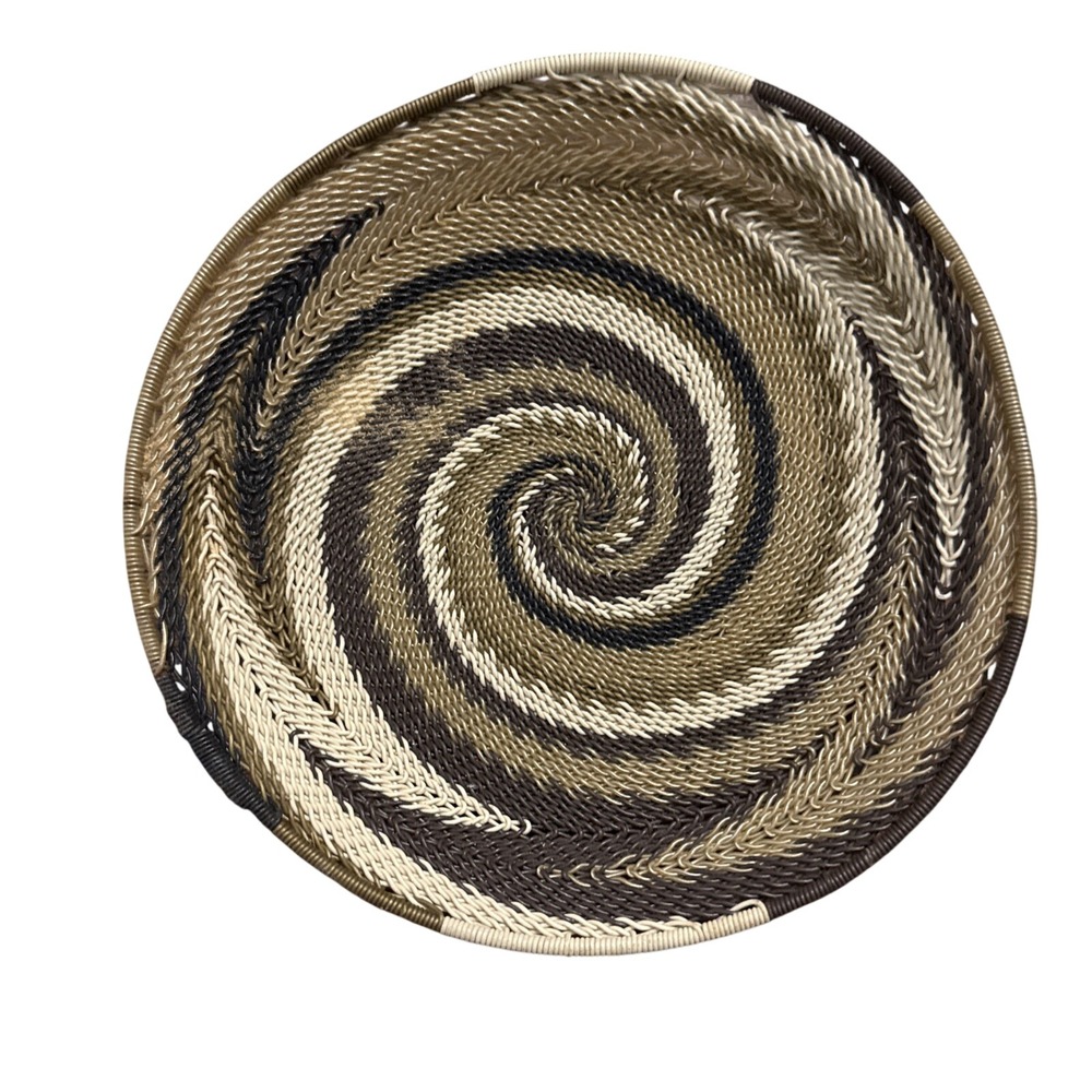 Zulu Handmade Woven Telephone Wire Art Bowl South Africa Swirl Neutral 8in